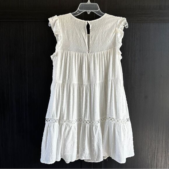 NWT Aakaa White Sleeveless Flutter Swiss Dot Baby doll Mini Sundress w/Pockets S - Picture 15 of 16